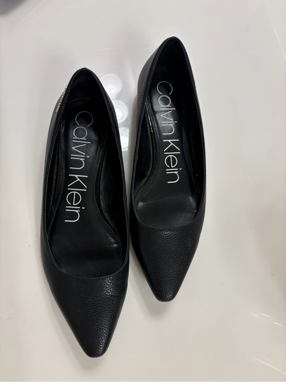 Calvin Klein Black Pointed Toe Leather Flats